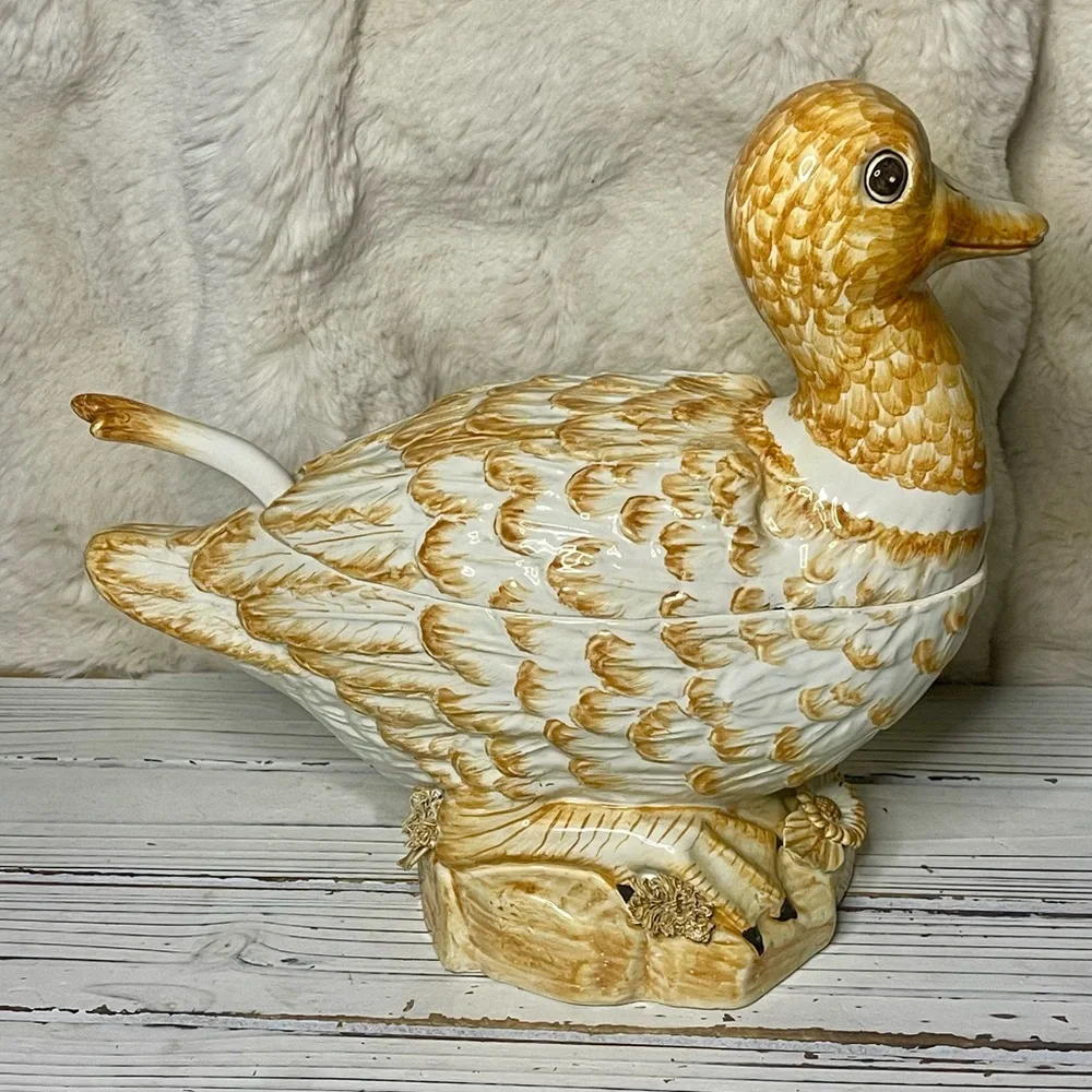 Vintage Jay Willfred NY Italian Art Majolica Duck Tureen Ladle Soup Casserole‎
